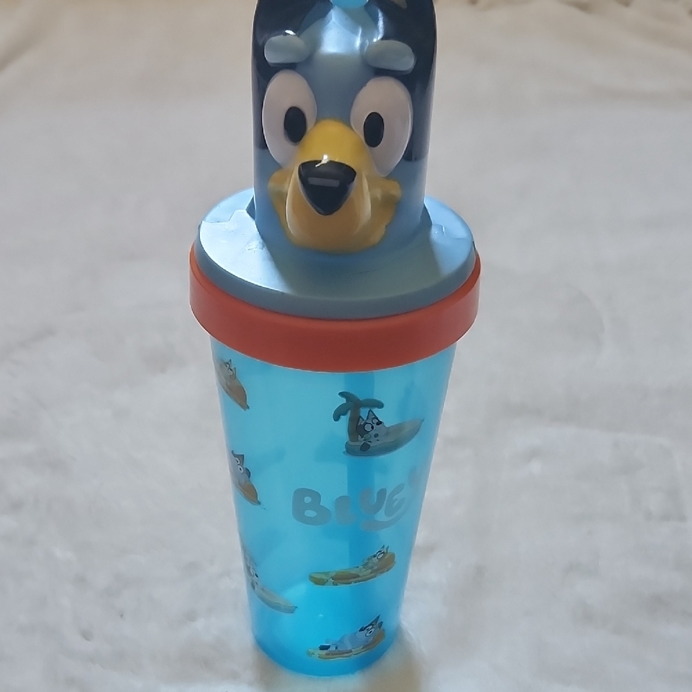 BLUEY Beverage Cup, Blue And Orange, Straw Included